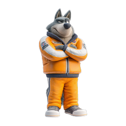 Cool Wolf Character in Orange Tracksuit - 3D Cartoon Icon