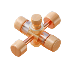 Copper Cross Valve 3D Icon for Plumbing & Industrial Use