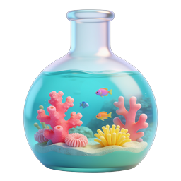 Coral Reef Aquarium in Glass Flask 3D Icon