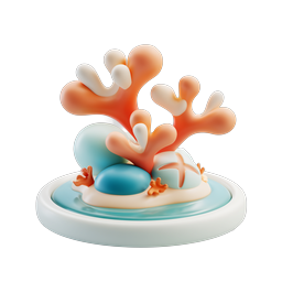 3D クレイサンゴ礁アイコン(ヒトデと小石付き)