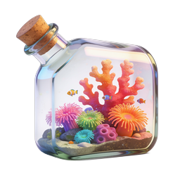Colorful Coral Reef in Glass Bottle 3D Icon