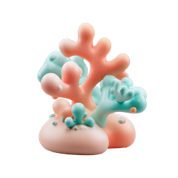 Clay Style Coral Reef 3D Icon - Peach & Teal Marine