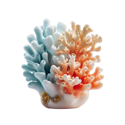 Realistic 3D Coral Reef Icon with Blue and Orange Coral