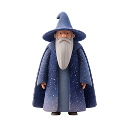 Cosmic Wizard 3D Character Icon with Starry Robe