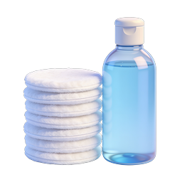 Cotons et flacon nettoyant - Icône soin de la peau