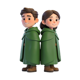 Adventurer Couple in Green Cloaks - 3D Icon