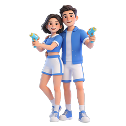 Couple Water Gun Fight 3D Icon | Songkran Festival