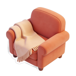 Cozy Armchair 3D Icon with Throw Blanket | Home Decor