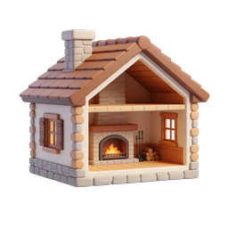 Cozy Cottage Fireplace 3D Icon - Rustic Home Design
