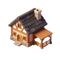 Icono 3D de casa cottage acogedora – diseño de casa de campo rústica