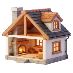 Cozy Cottage House 3D Icon with Warm Interior
