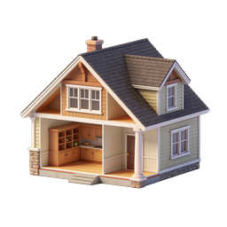 Charming 3D Cottage House Icon with Kitchen Interior
