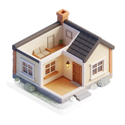 Cozy Isometric Cottage House Icon – 3D Cutaway Home
