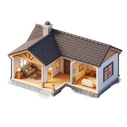 Cozy Isometric Cottage House Icon - 3D Cutaway Home