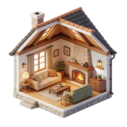 Cozy Cottage Living Room 3D Isometric Icon