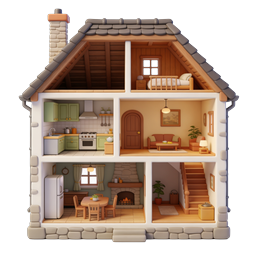 Cozy Dollhouse Cross-Section 3D Home Illustration
