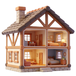 Cozy Dollhouse Icon - Charming 3D Home Illustration
