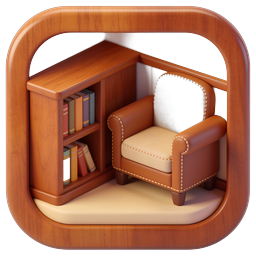Cozy Reading Nook Icon - Armchair & Bookshelf