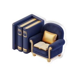Cozy Reading Nook Icon - Navy Blue Books & Armchair