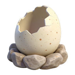 Cracked Egg in Stone Nest 3D Icon - New Life Symbol