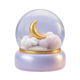 Traumhaftes 3D-Icon einer Schneekugel mit Sichelmond