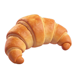 Golden Croissant Pastry 3D Icon | French Breakfast Food