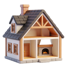 3D Querschnitt-Häuschen-Icon - Clay-Stil
