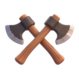 Crossed Axes 3D Icon - Medieval Battle Weapon Design