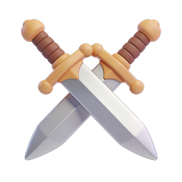 Gekreuzte Schwerter Icon - 3D-Design einer mittelalterlichen Waffe