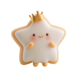 Cute Crown Star Cookie 3D Icon - Kawaii Food Mascot