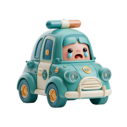 Crying Cartoon Police Car Character - 3D Clay Icon
