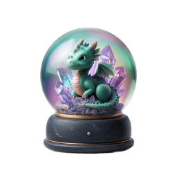 Ícone 3D Globo de Neve Dragão de Cristal | Colecionável de Fantasia