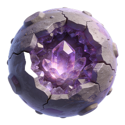 Purple Crystal Geode Sphere 3D Icon with Glowing Amethyst Core