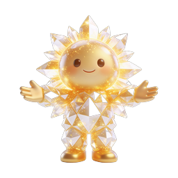 Crystal Sun Character Icon - 3D Golden Kawaii Mascot