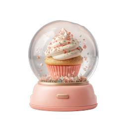 Cupcake Snow Globe 3D Icon - Sweet Dessert Illustration