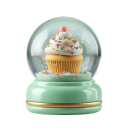 Cupcake Snow Globe Icon - Sweet 3D Dessert Illustration