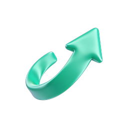 3D Curved Arrow Up - Teal Glossy Icon