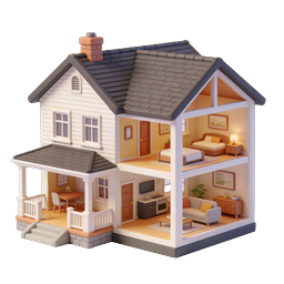 Cutaway Dollhouse 3D Icon - Home Interior View