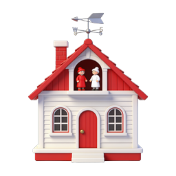 Charming 3D Red Roof House Icon with Weather Vane