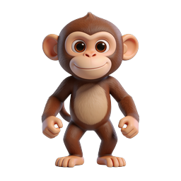 Süßes 3D-Cartoon-Affencharakter-Icon - Realistisches Rendering