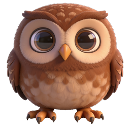 Cute 3D Owl Character Icon - Adorable Fluffy Bird