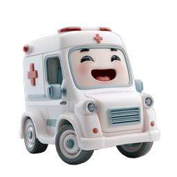 Cute Cartoon Ambulance Character Icon | 3D Medical