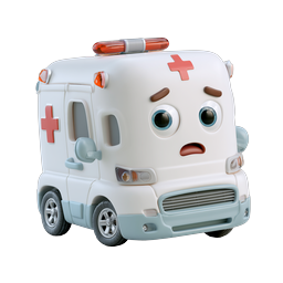 Cute Cartoon Ambulance Character 3D Icon