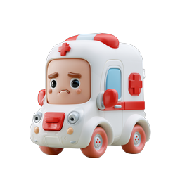 Cute 3D Cartoon Ambulance Character Icon | Medical Transport
