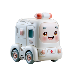 かわいいカートゥーン 3D 救急車キャラクターアイコン - 医療救急