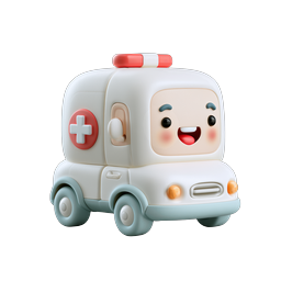 Cute Clay Ambulance Character Icon - 3D Medical Mascot