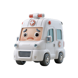 Cute Cartoon Ambulance Character Icon - 3D Clay Style