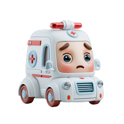 Cute 3D Ambulance Character Icon - Cartoon Emergency Vehicle