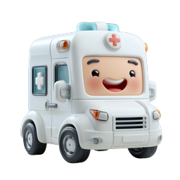 Cute 3D Cartoon Ambulance Character Icon - Medical