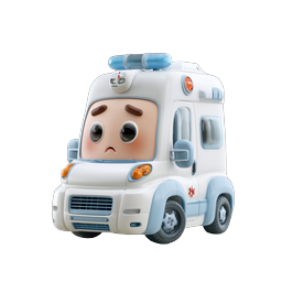 Cute Cartoon Ambulance Character Icon - 3D Render